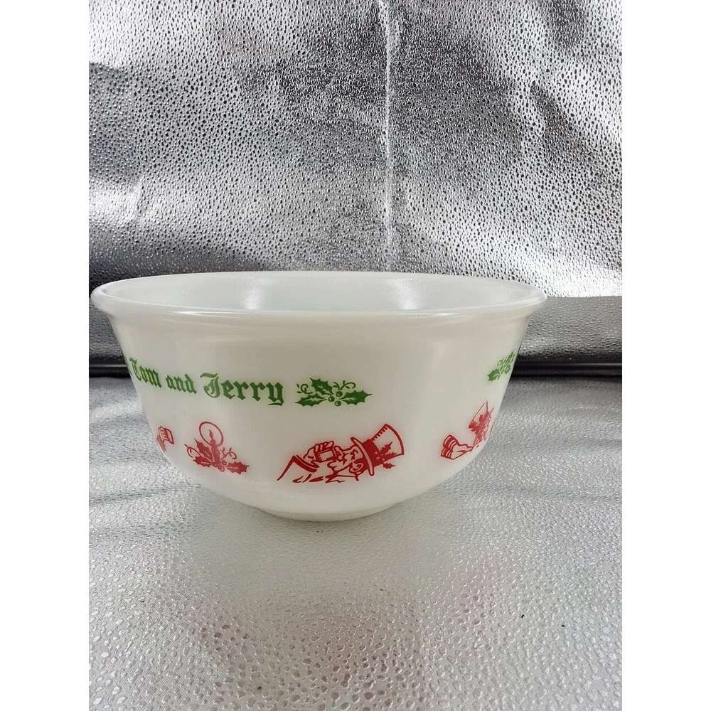 Vintage Fire-King Tom and Jerry Punch Bowl Set - 6 Mugs‎ Milk Glass Holiday